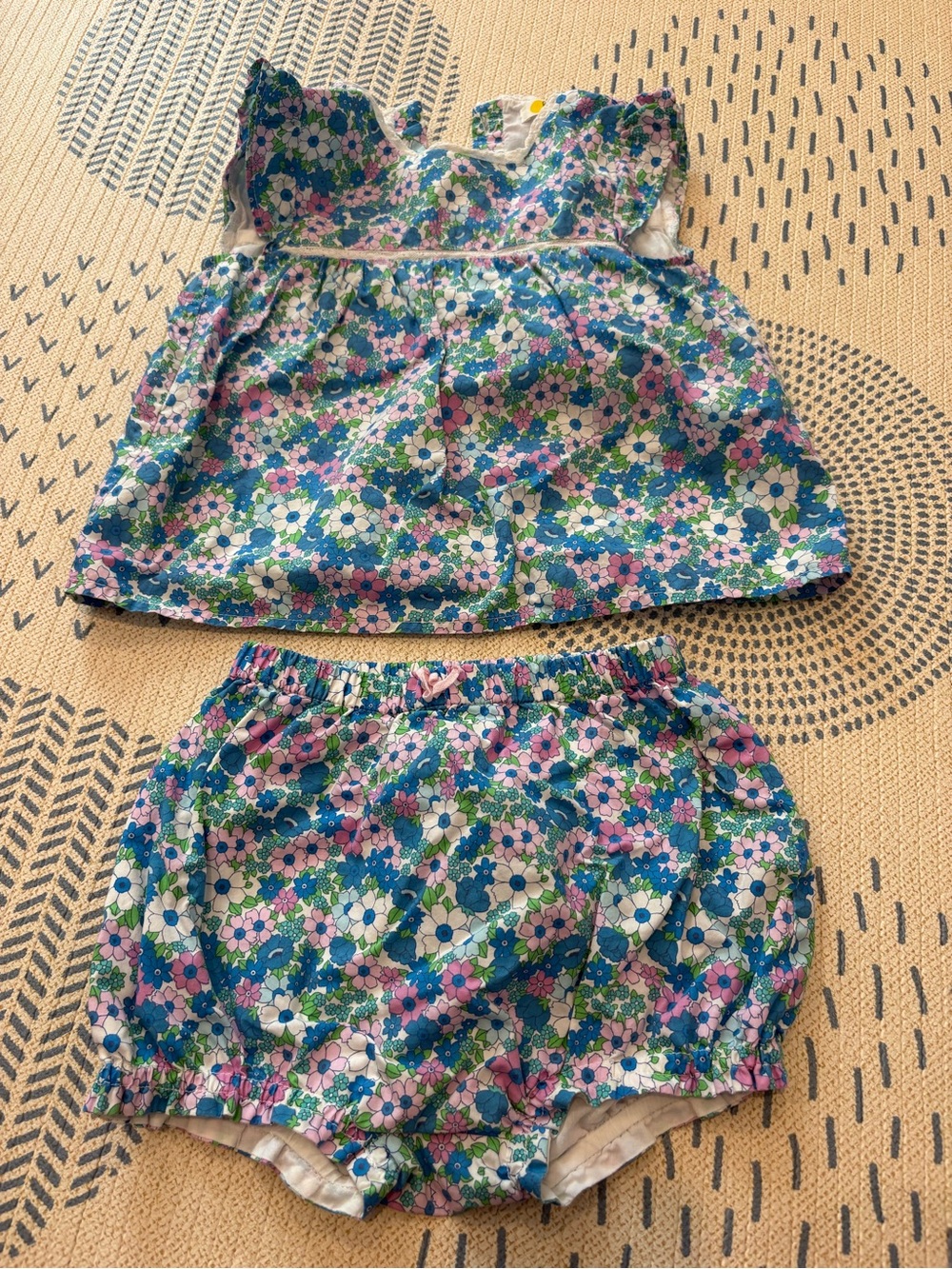Mini Boden liberty London Floral Two-Piece Set - Blue, Pink & Green